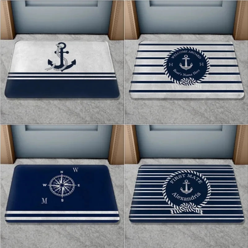 Paillasson marin boussole et voilier, motif corde et ancre - Nesty (vue 1)