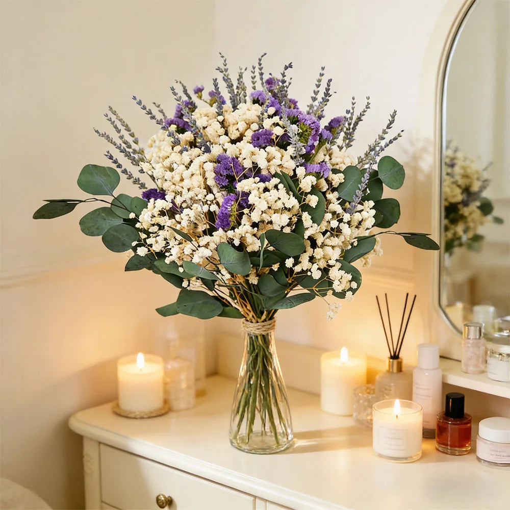Bouquet de fleurs séchées naturelles, gypsophile lavande et eucalyptus - Nesty (vue 14)
