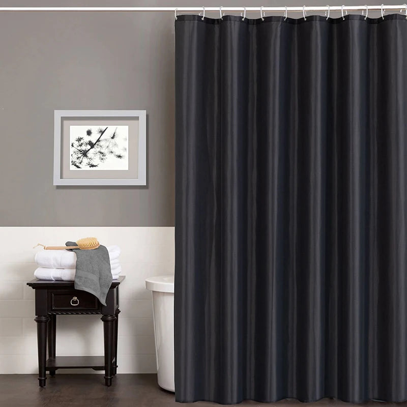Rideau de douche noir en polyester imperméable, grand format avec crochets - Nesty (vue 9)