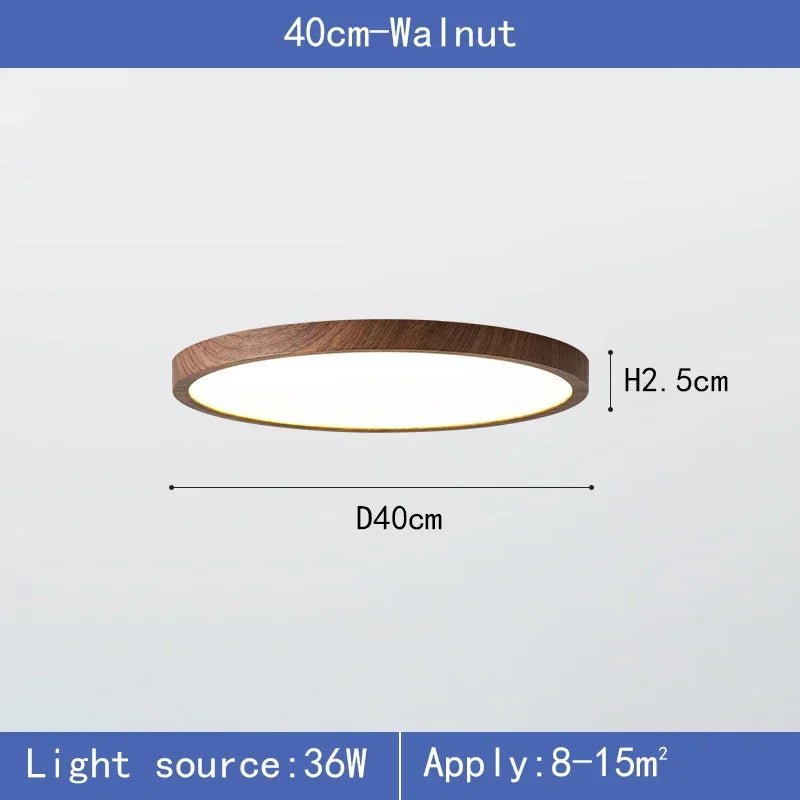 Plafonnier LED rond ultra-plat Nesty - Effet bois noyer (vue 8)