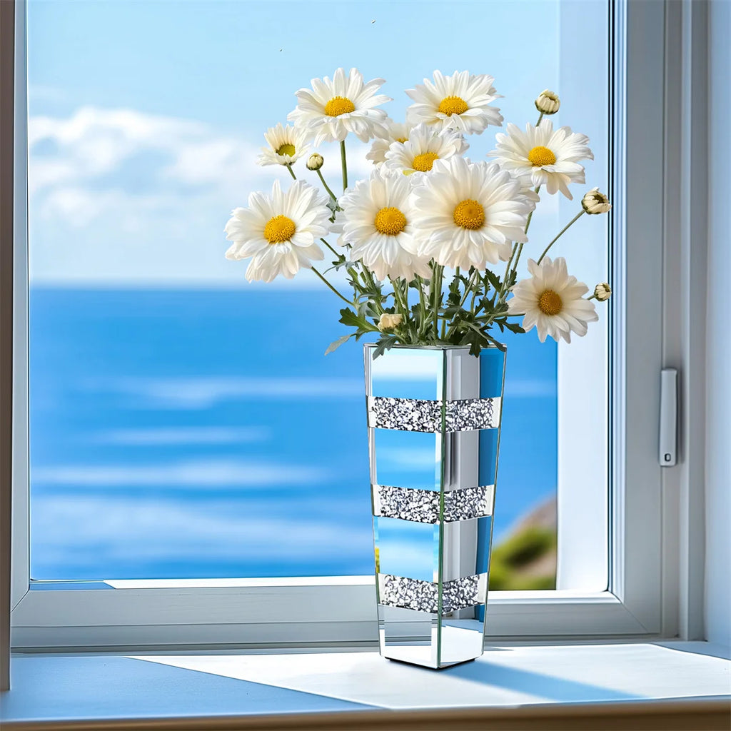 Vase sol en verre et cristal, finition miroir argentée (vue 5) - Nesty