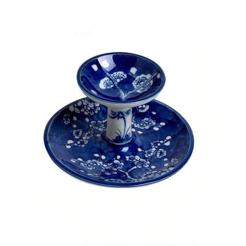 Bougeoir en porcelaine peinte à la main, bleu et blanc (vue 6) - Nesty