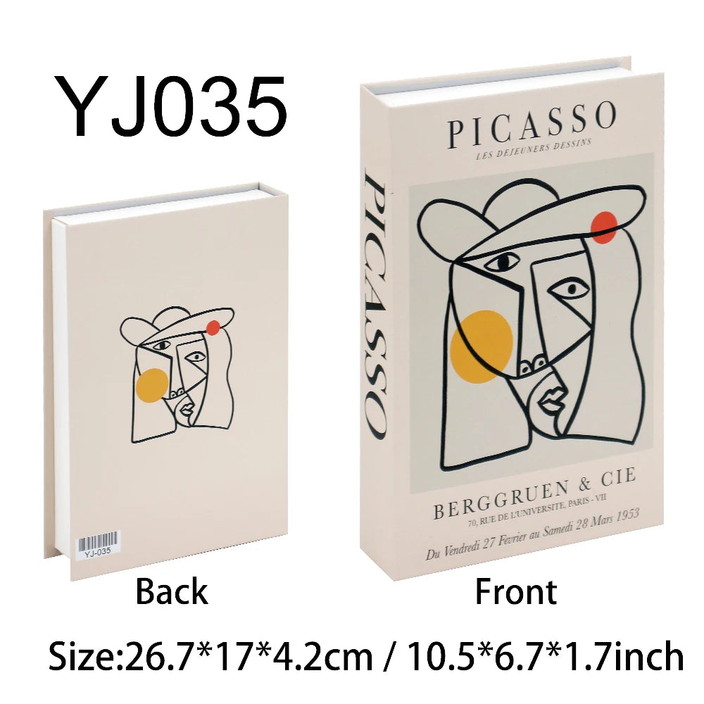 Faux livre décoratif boîte de rangement style nordique, couverture Picasso, visage au trait sur fond beige (vue 36) - Nesty