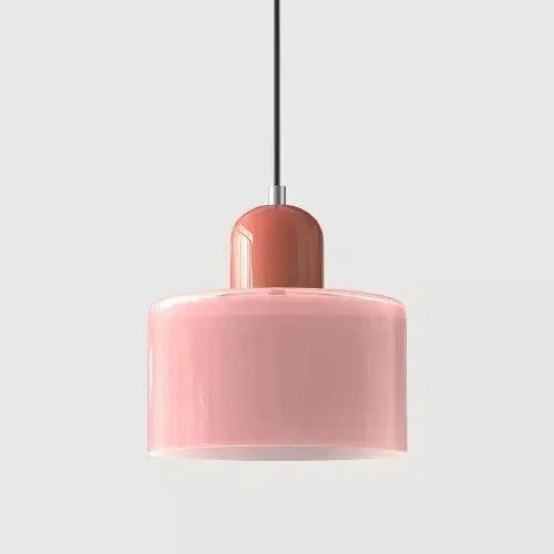 Suspension luminaire pour chevet et salle à manger, abat-jour cylindrique rose pâle et culot terracotta (vue 28) - Nesty