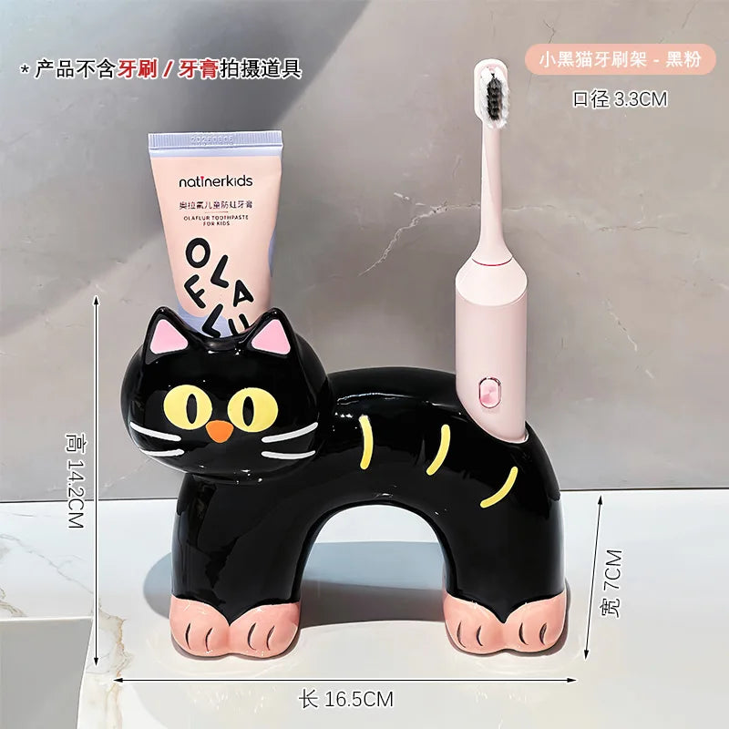 Ceramic Coal Ball Siamese Cat Toothbrush Holder Bathroom Toothpaste Storage Rack - Nesty (vue 5)