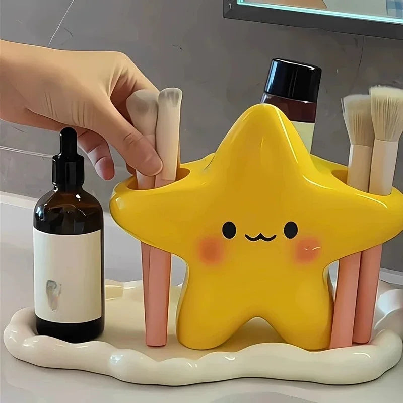 Cute Star-Shaped Toothbrush Holder  Freestanding Bathroom Organizer with Cute Face Design, Space-Saving Toothbrush & Toothpaste - Nesty (vue 2)