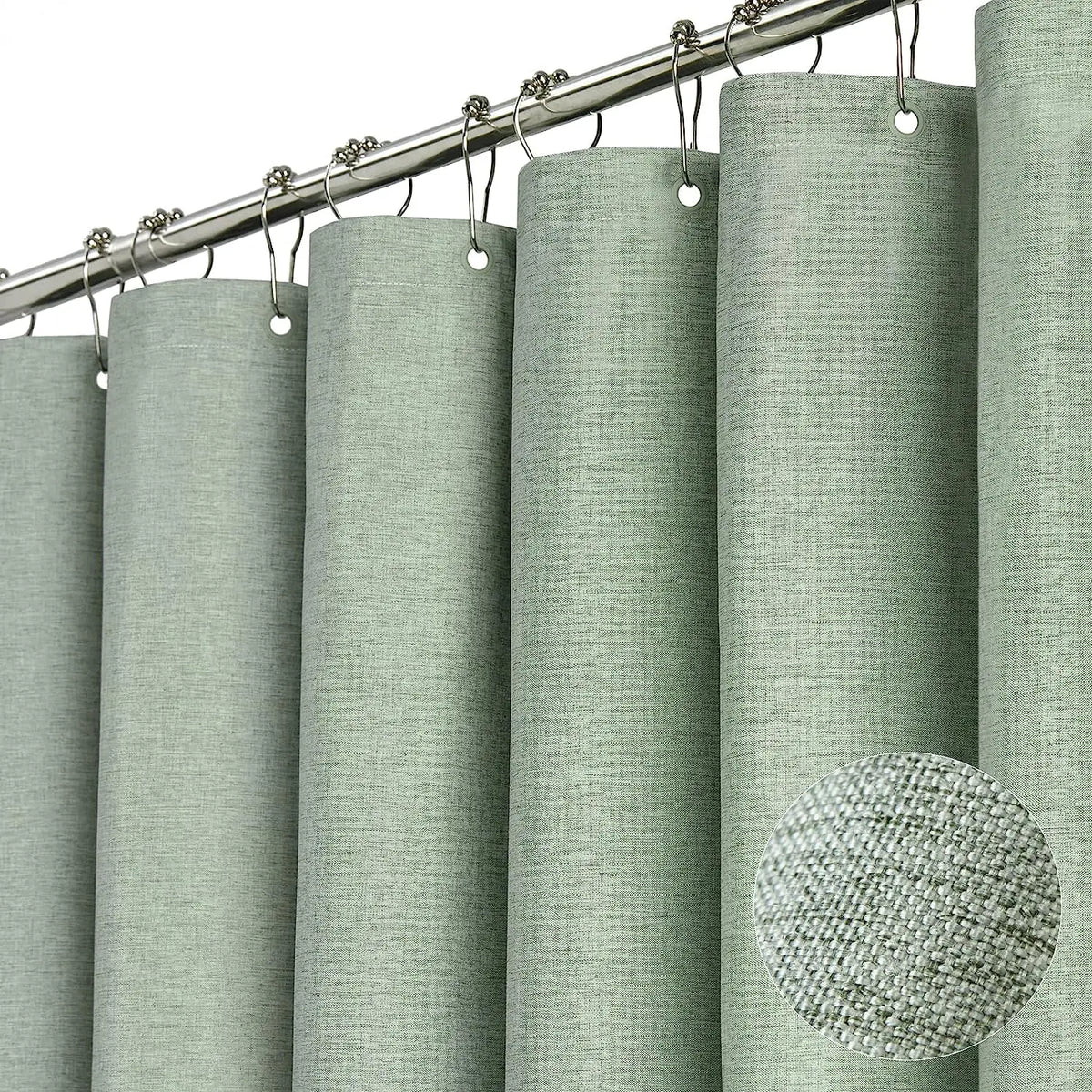 Rideau de douche en lin épais avec crochets métal argenté - Nesty (vue 1)