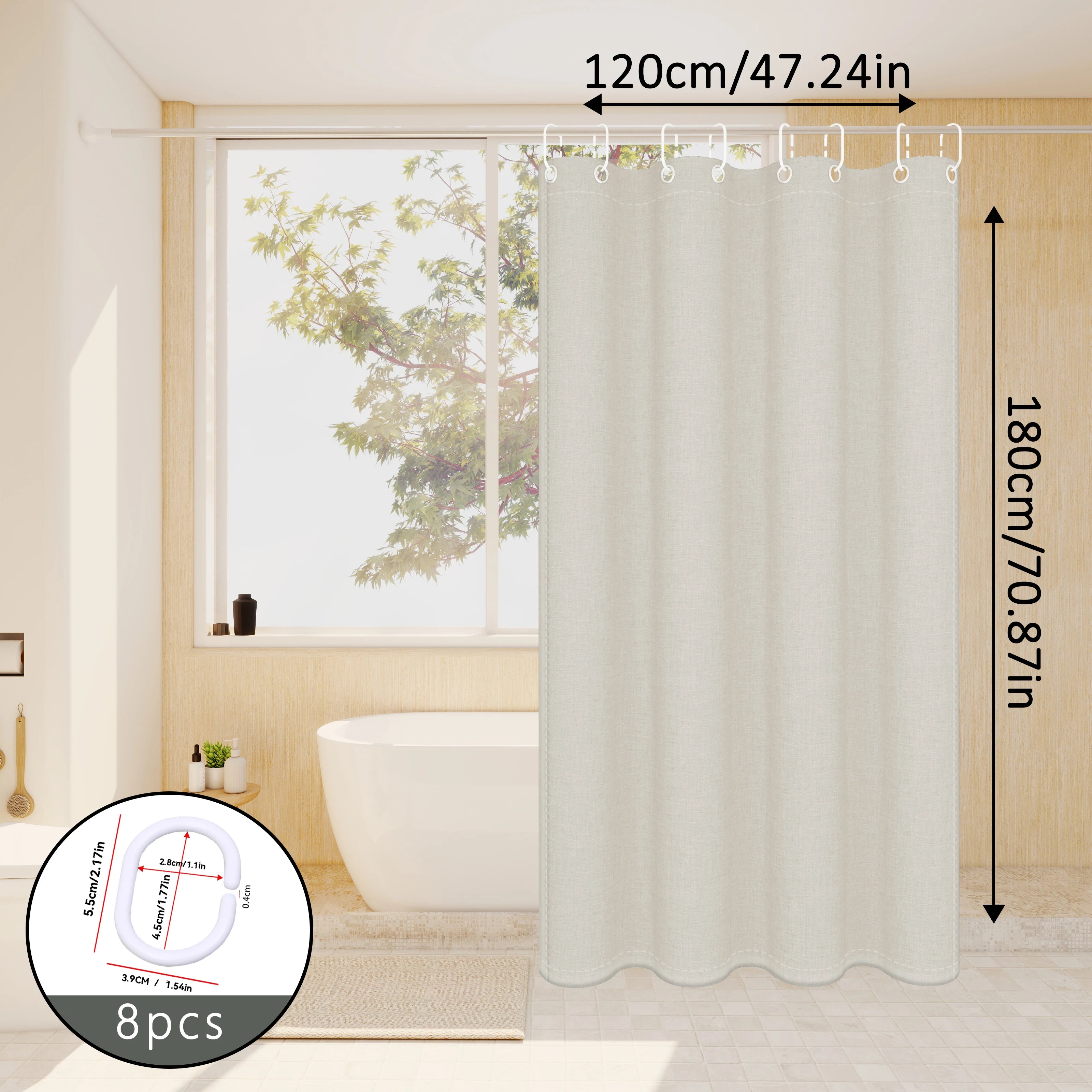 Rideau de douche uni imitation lin, toucher naturel - Nesty (vue 2)