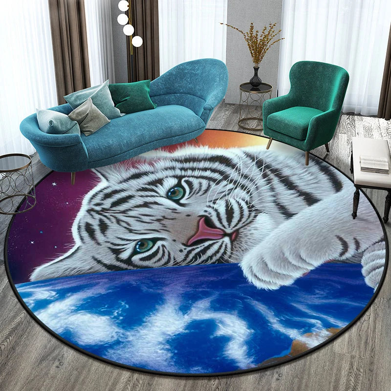 Tapis rond illustré tigre Nesty - Pour chambre d'enfant (vue 20)