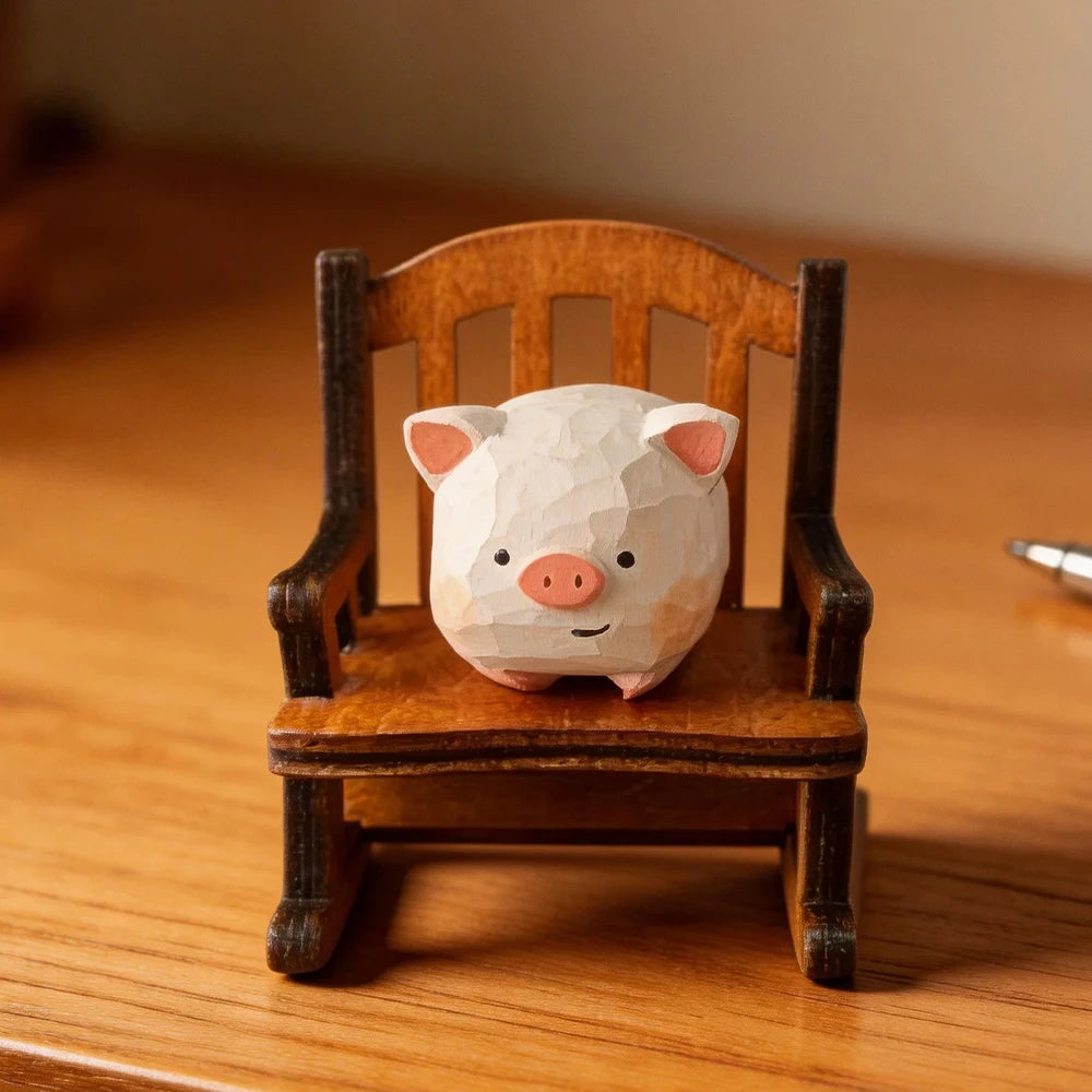 Figurine animal sur chaise à bascule — bois sculpté - Nesty (vue 11)
