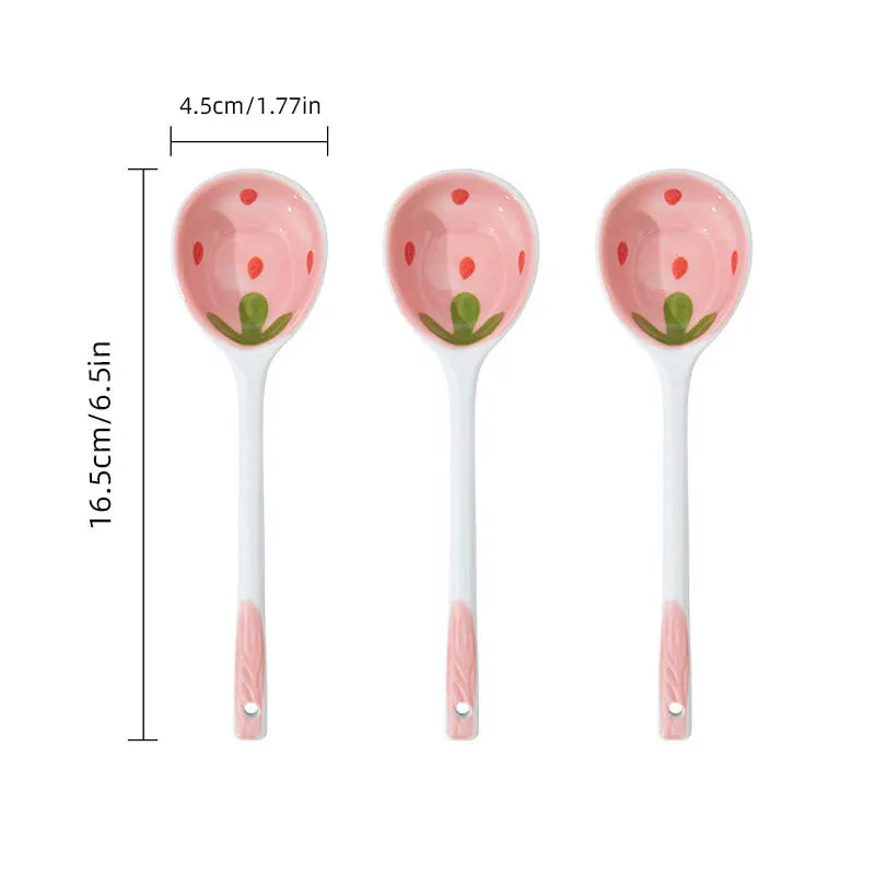 Cuillère en céramique fraise — modèle mignon (vue 8) - Nesty