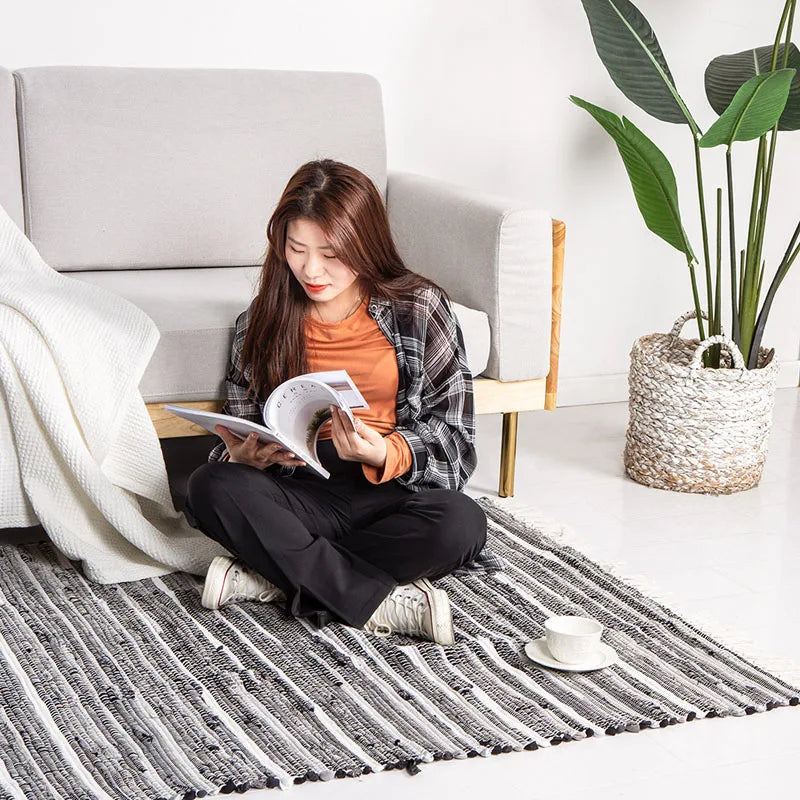 Tapis à franges tissé main — motif rayé (vue 5) - Nesty