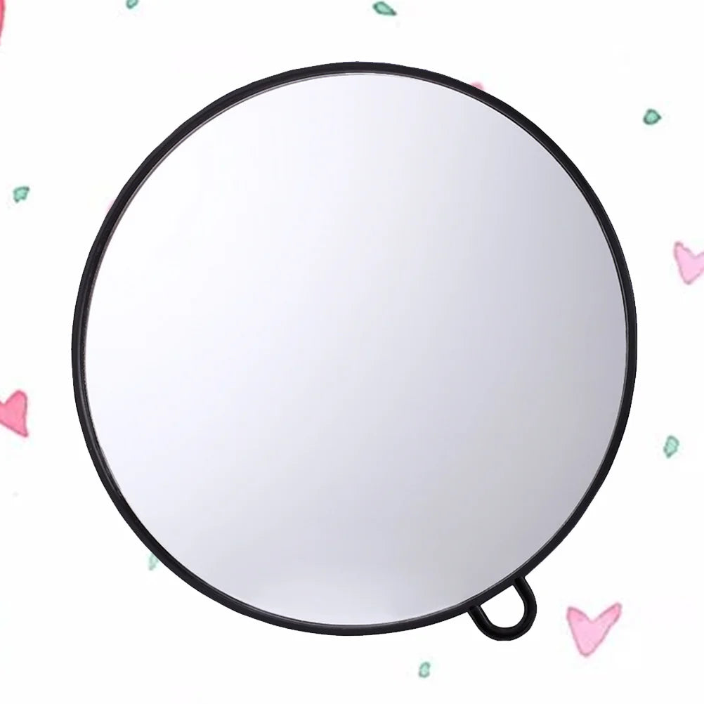 Miroir rond suspendu Nesty - Sur fond blanc illustré de cœurs, anneau d'accroche visible en bas