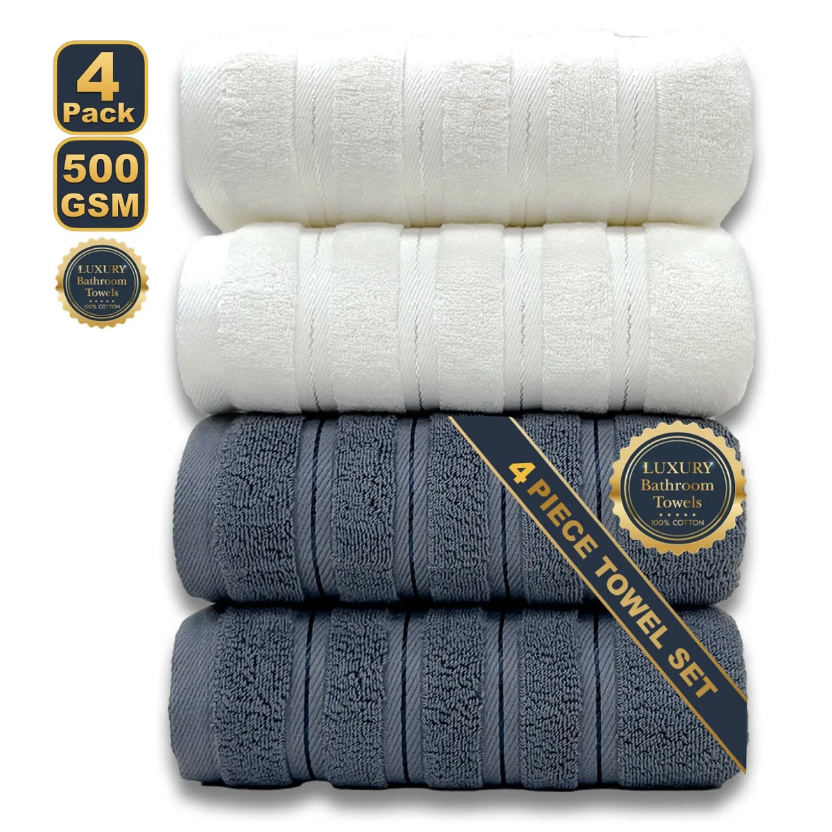 Set de 4 serviettes de bain noires en coton égyptien — 70 x 140 cm - Nesty (vue 4)