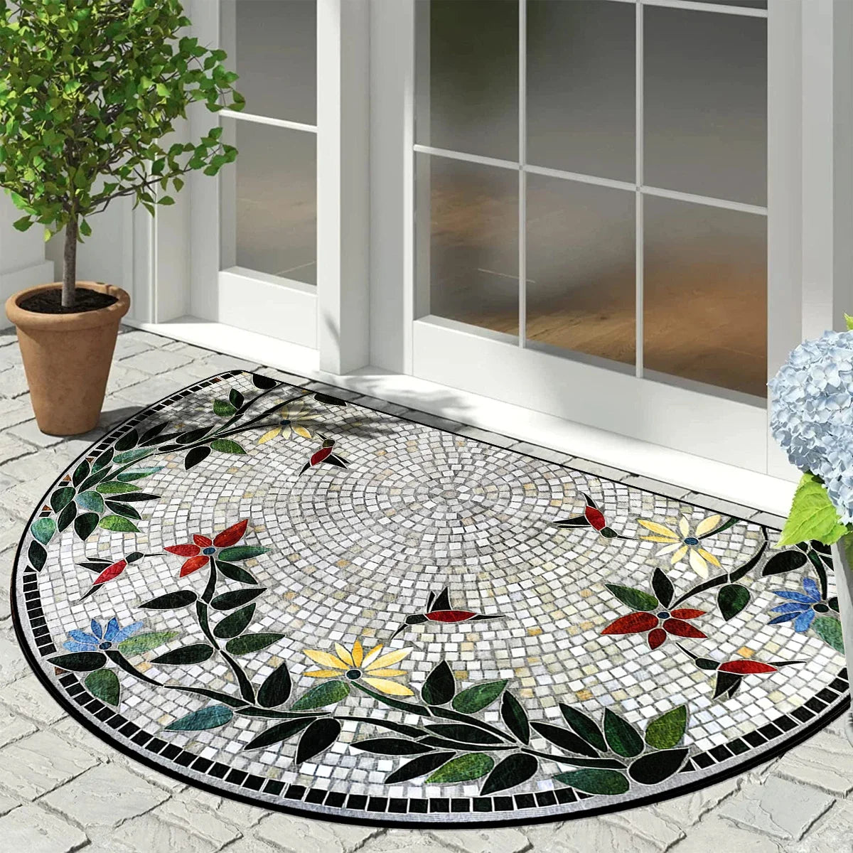 Tapis d'entrée semi-circulaire à motif floral Nesty (vue 11)