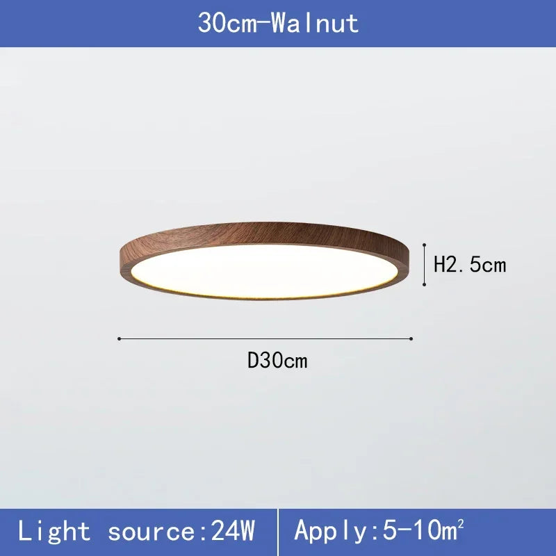 Plafonnier LED rond ultra-plat Nesty - Effet bois noyer (vue 9)