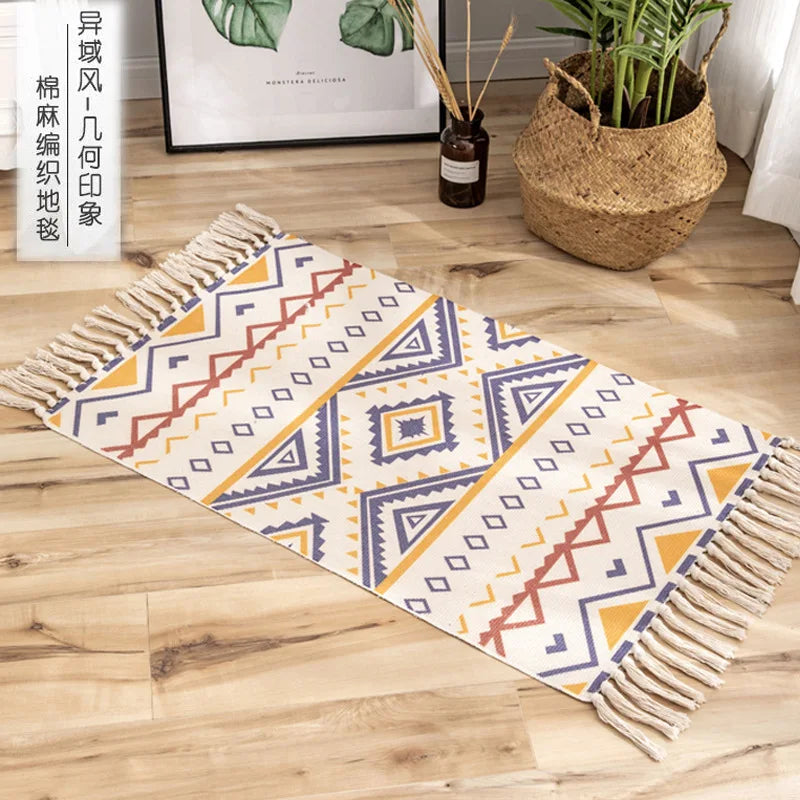 Tapis tissé main en coton et lin — franges bohème - Nesty (vue 5)