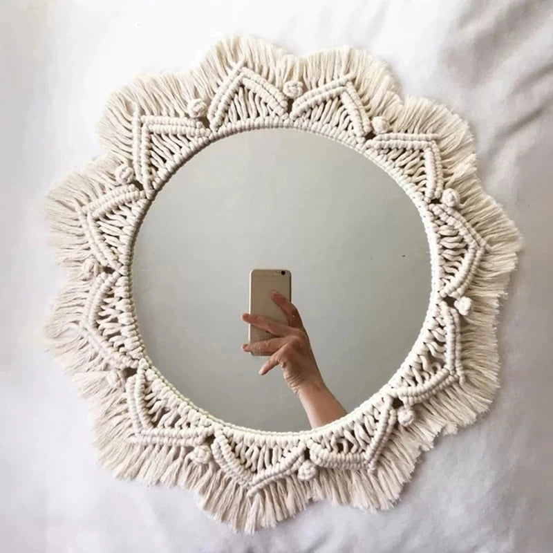 Miroir rond macramé, cadre coton tressé bohème (vue 8) - Nesty