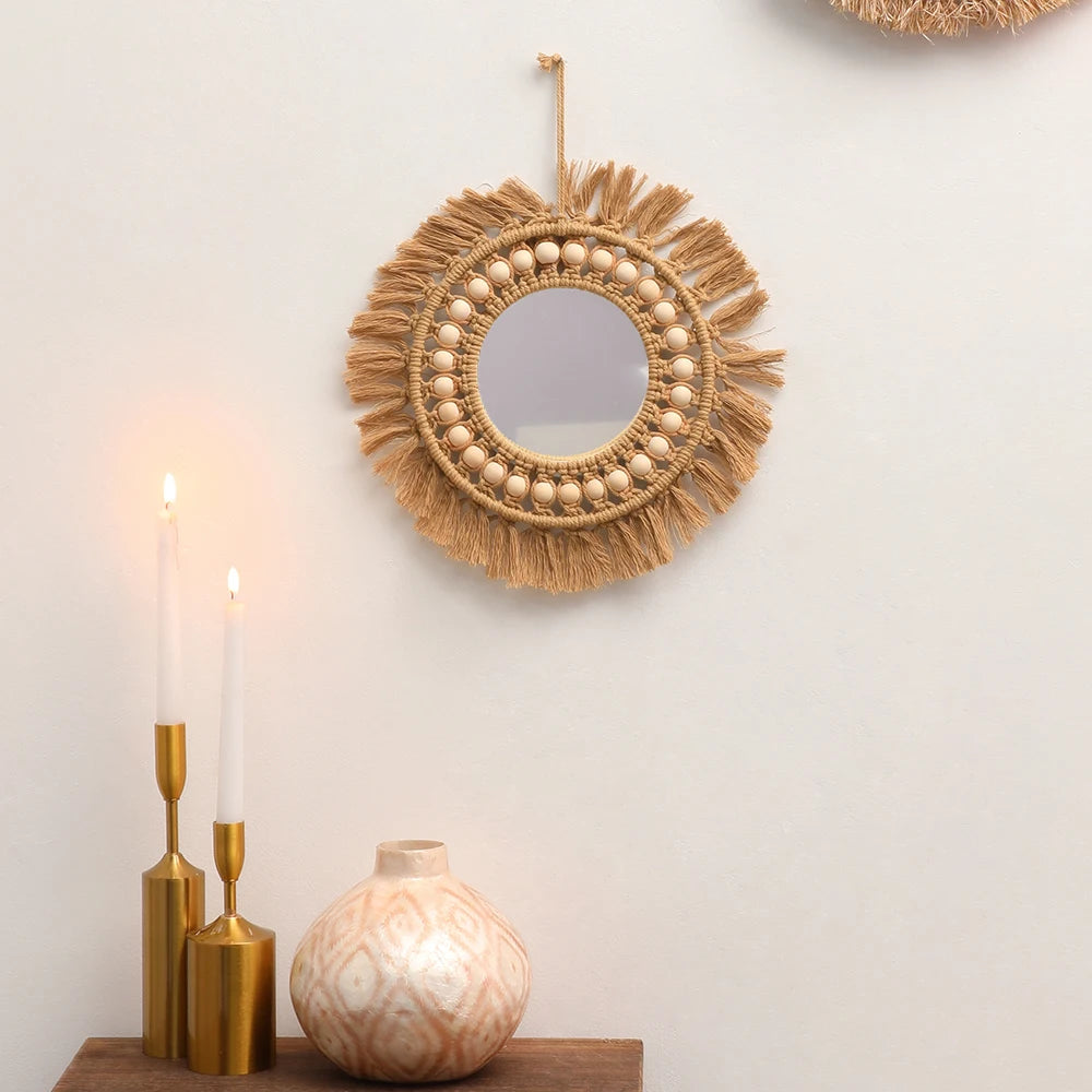 Miroir rond tissé main — suspension macramé en coton (vue 6) - Nesty