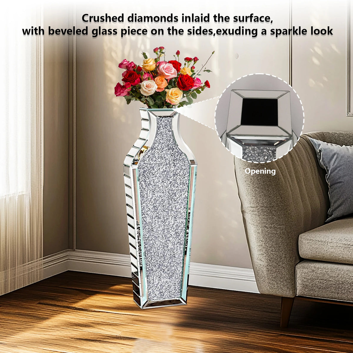 Grand vase sol facetté miroir, 68 cm - Nesty (vue 5)
