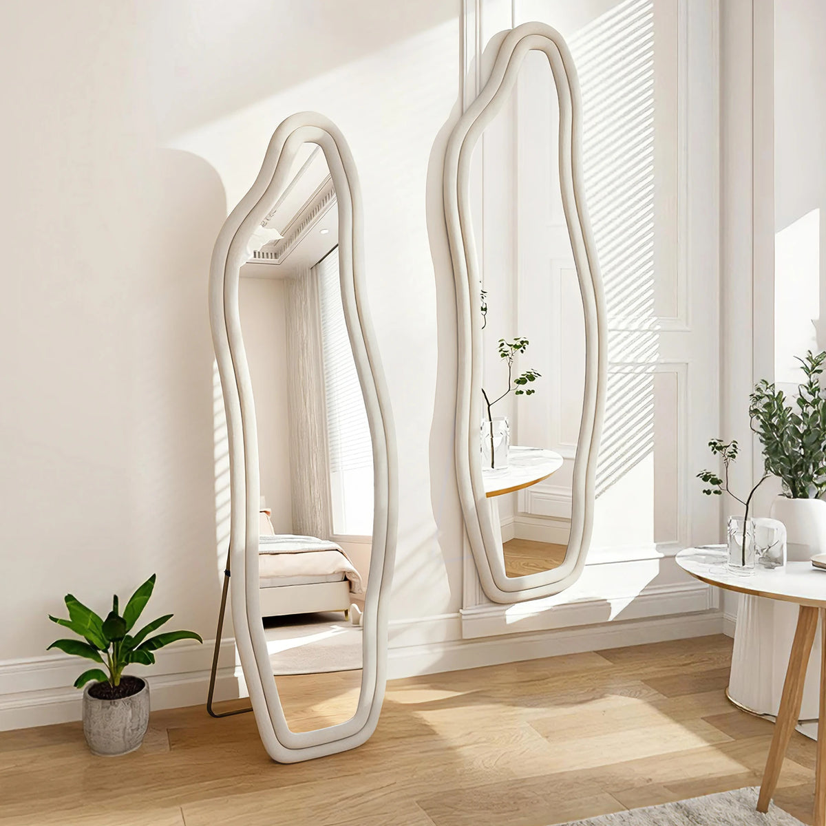 Miroir mural ondulé 140 x 45 cm — cadre en bois habillé de flanelle (vue 10) - Nesty