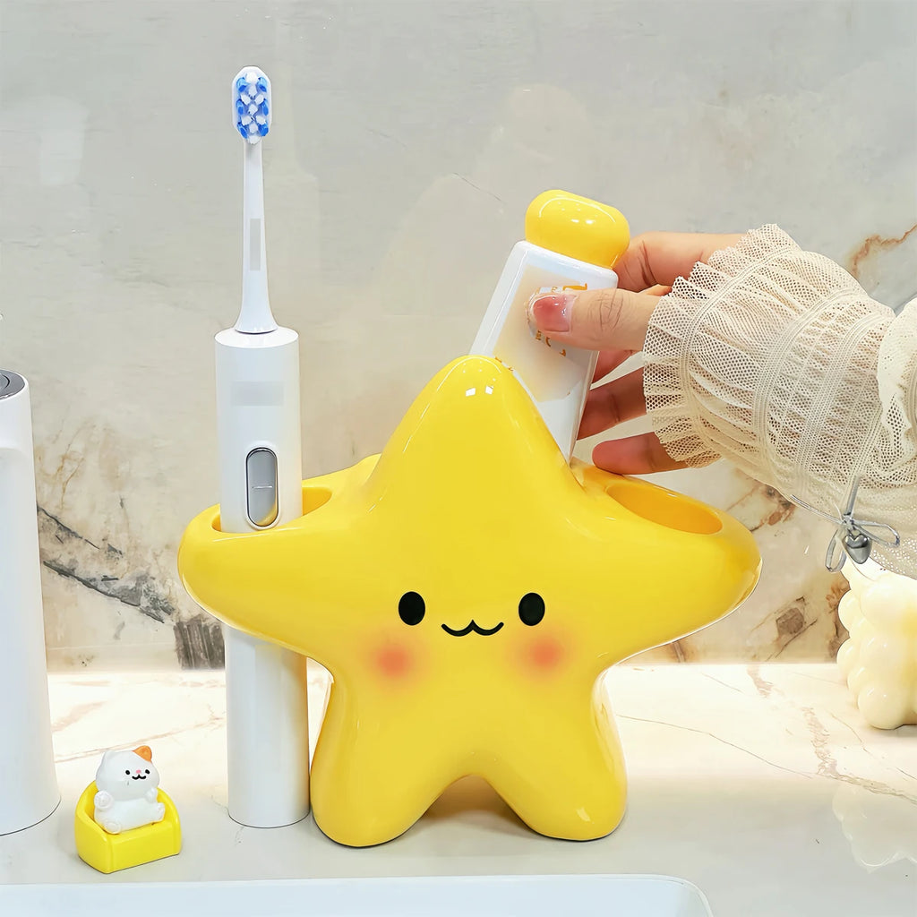 Cute Star-Shaped Toothbrush Holder  Freestanding Bathroom Organizer with Cute Face Design, Space-Saving Toothbrush & Toothpaste - Nesty (vue 1)