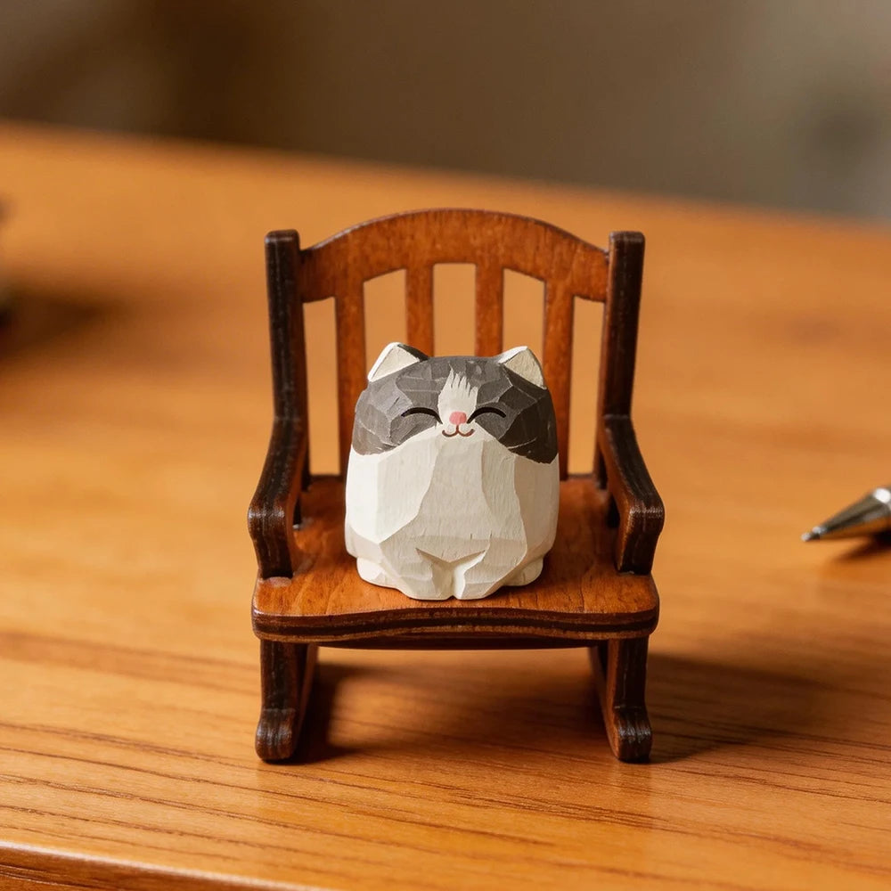 Figurine animal sur chaise à bascule — bois sculpté - Nesty (vue 7)