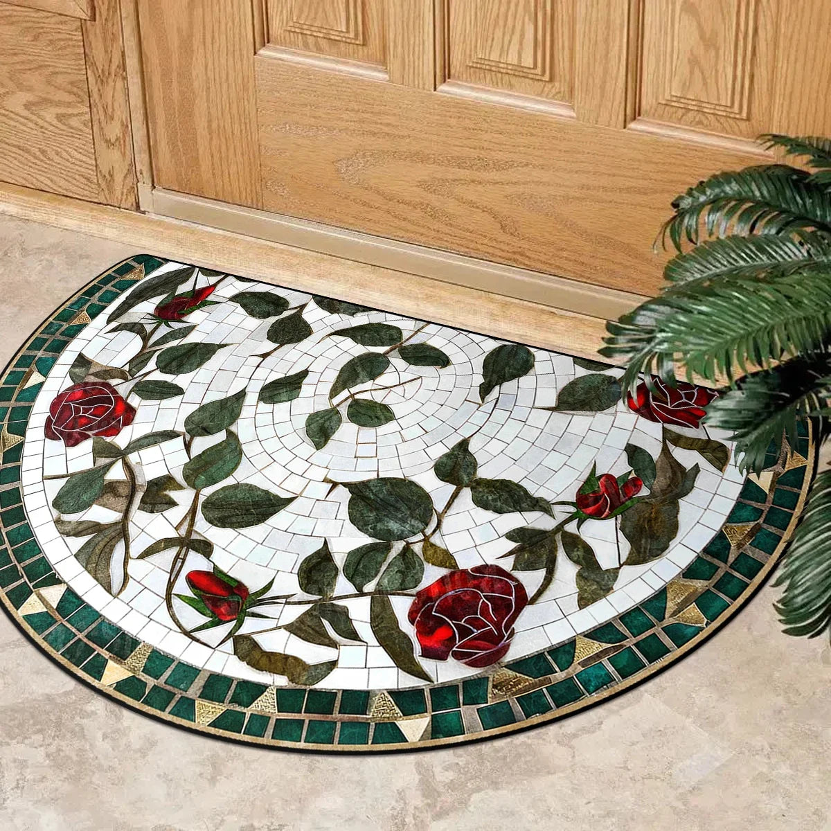 Tapis d'entrée semi-circulaire à motif floral Nesty (vue 12)