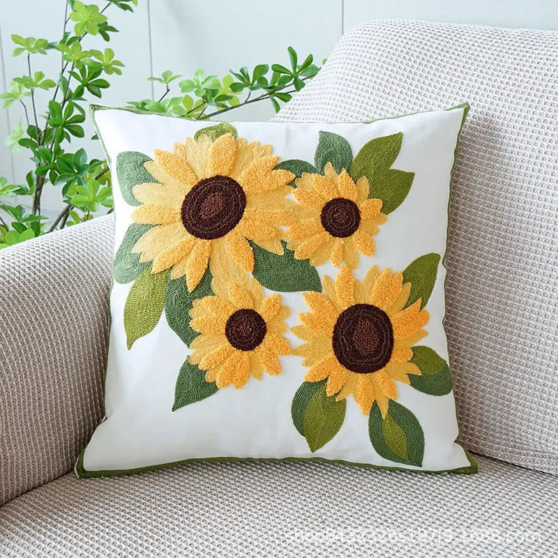 Housse de coussin en coton et lin Nesty - Broderie pissenlit (vue 5)