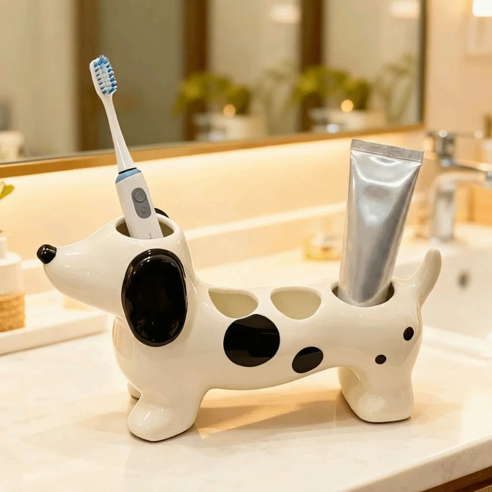 Ceramic Dachshund Toothbrush Holder 4 Slots Cute Electric Toothbrush Stand Space Saving Decorative Washbasin Organizer Washstand - Nesty (vue 5)