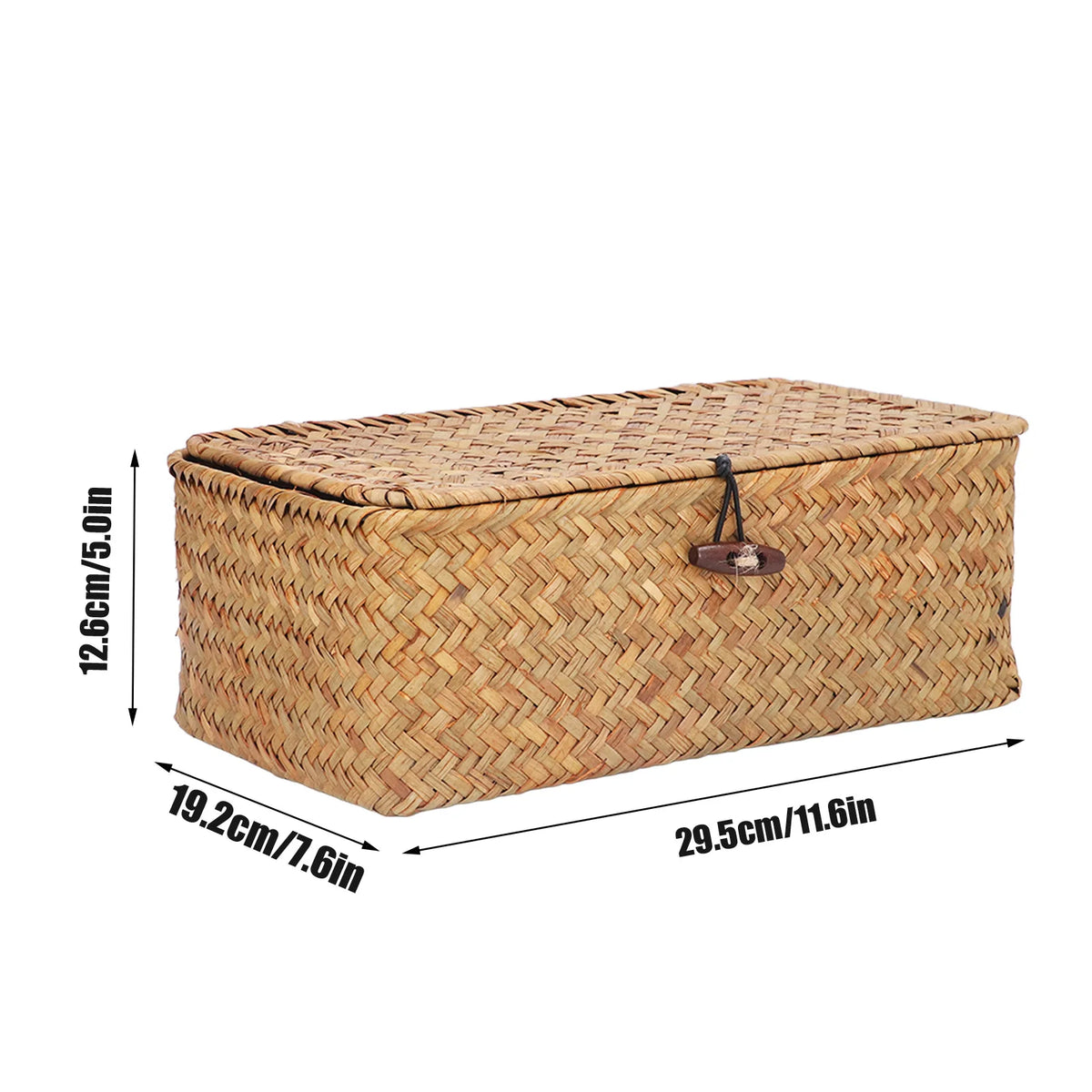 Panier de rangement rectangulaire en jonc de mer tressé avec couvercle (vue 9) - Nesty
