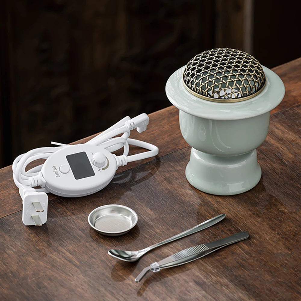 Brûle-parfum électrique en céramique Nesty - Ensemble complet avec variateur électrique, coupelle, cuillère et pince