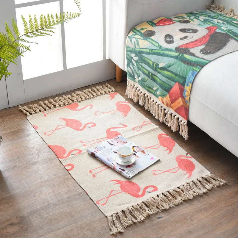 Tapis tissé main en coton et lin Nesty - Franges bohème (vue 16)