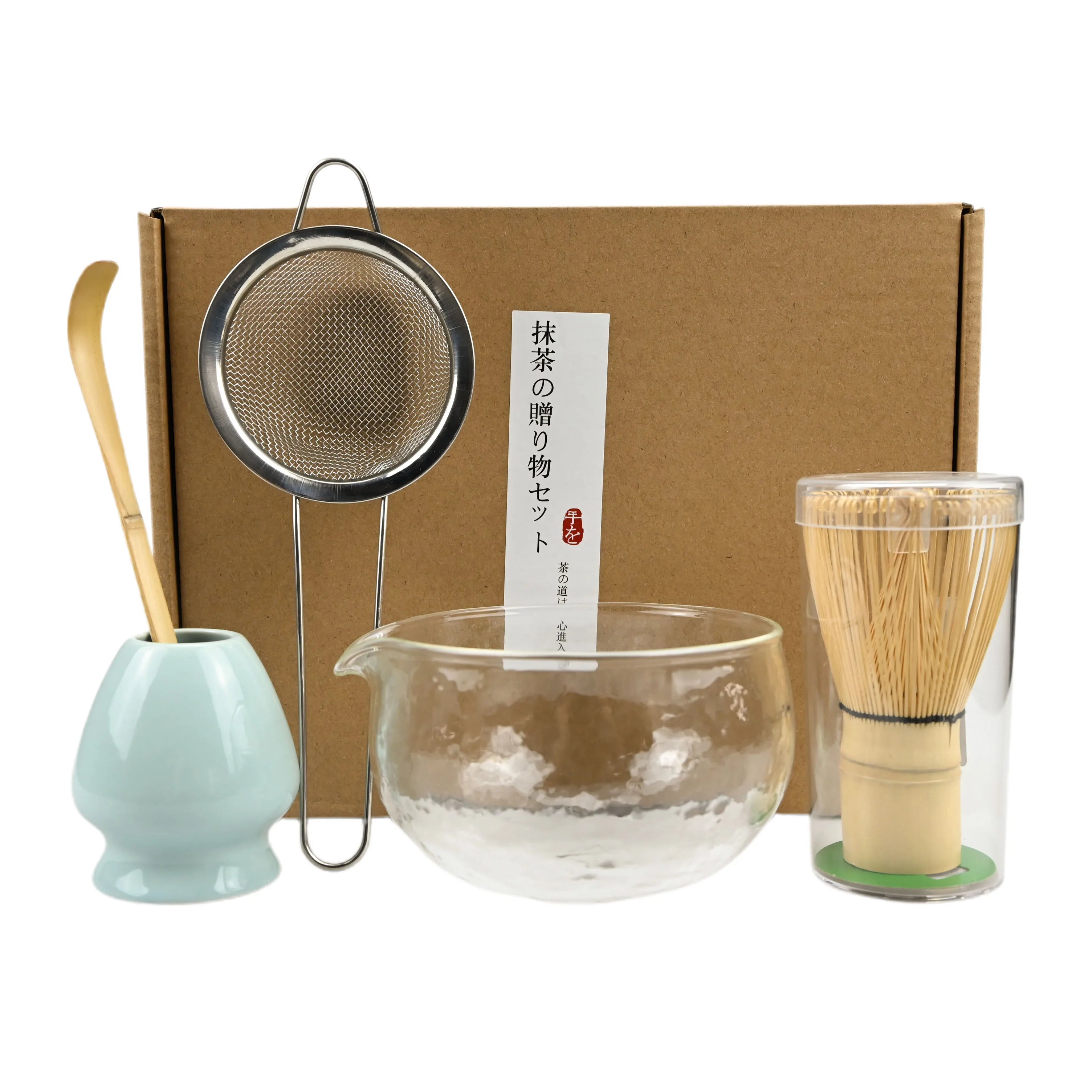 Set matcha en porcelaine, bol, fouet, cuillère et tamis - Nesty (vue 1)