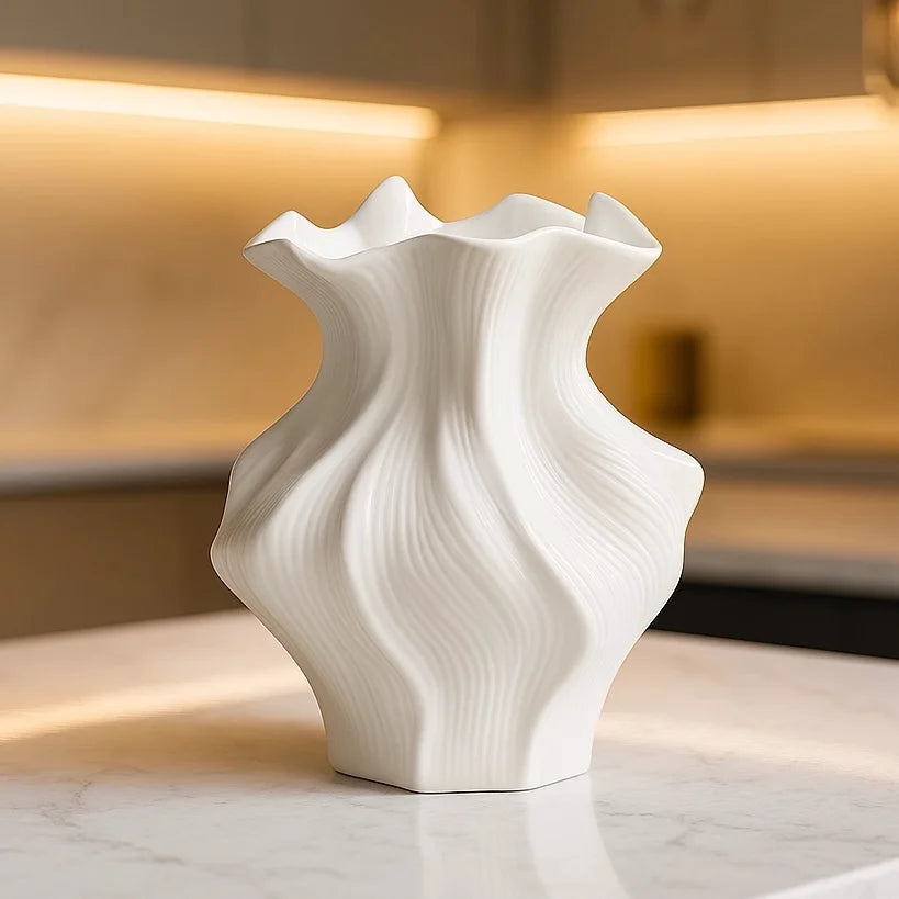 Vase en grès blanc à motif vagues 3D - Nesty (vue 7)