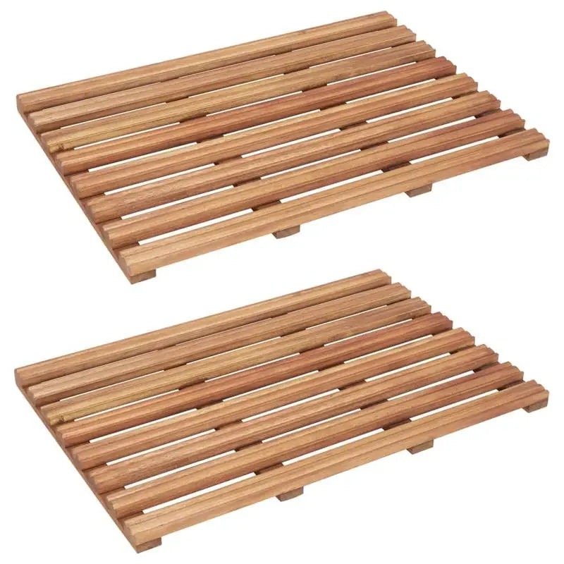 Duo de tapis de douche en bois d'acacia — finition huilée naturelle - Nesty (vue 1)
