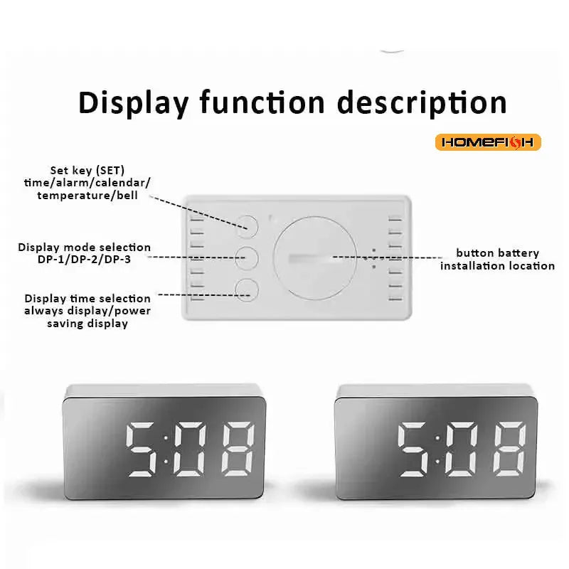 Horloge de bureau à effet miroir LED Nesty - Réveil USB (vue 5)