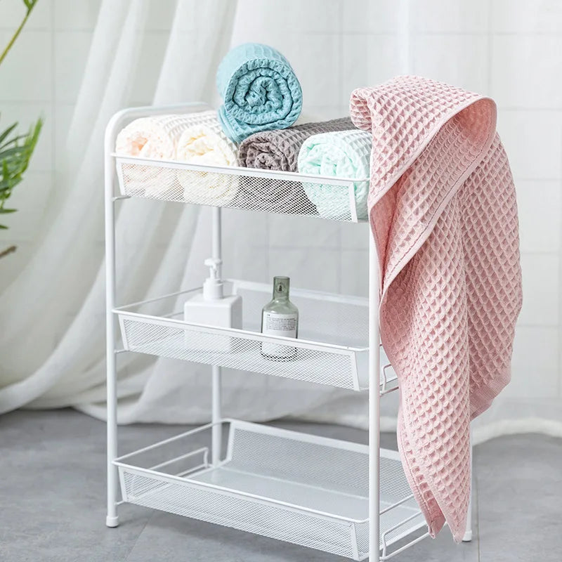 Serviette de bain en coton éponge nid d'abeille — 70 x 140 cm, motif pois - Nesty (vue 4)