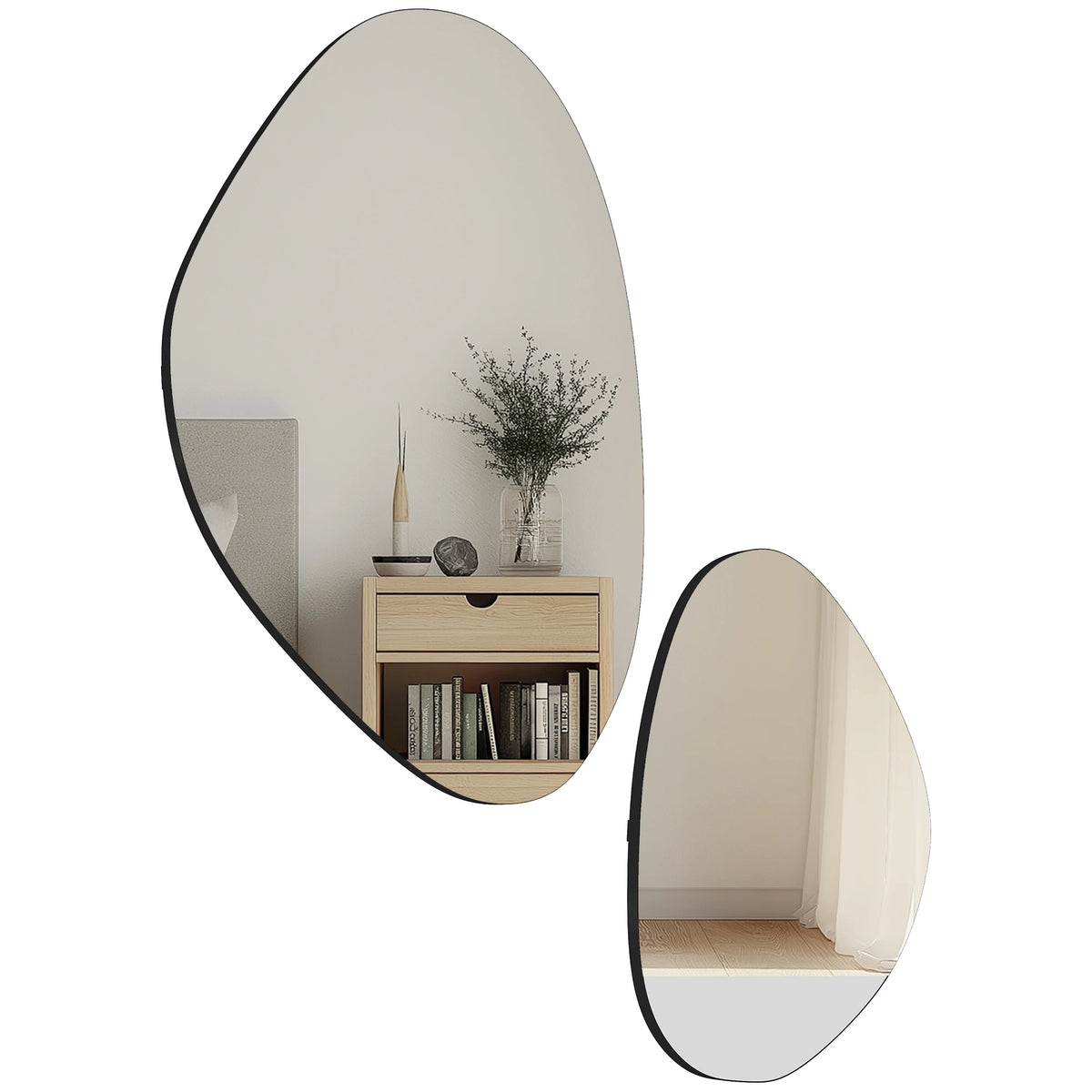 Duo de miroirs muraux galets, cadre métal noir (vue 8) - Nesty