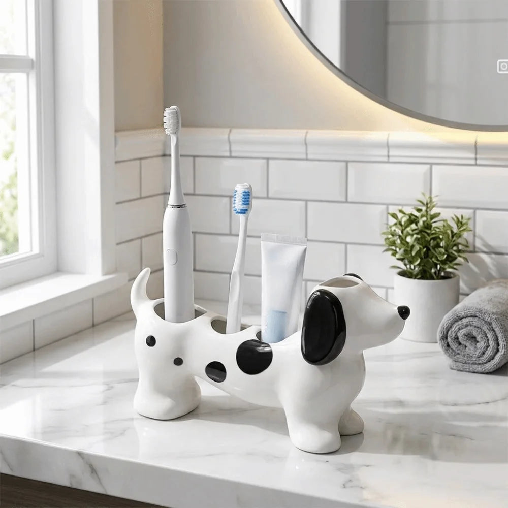 Ceramic Dachshund Toothbrush Holder 4 Slots Cute Electric Toothbrush Stand Space Saving Decorative Washbasin Organizer Washstand - Nesty (vue 4)