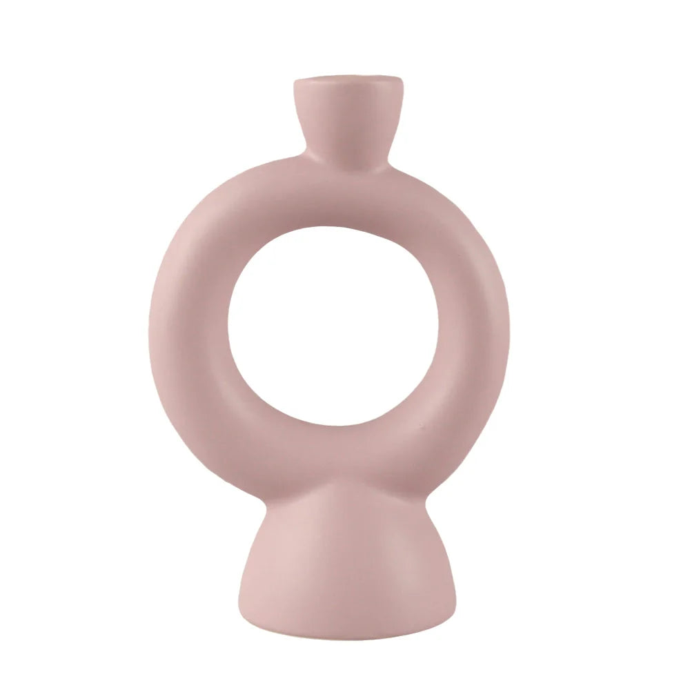 Bougeoir céramique galbé, teinte rose poudré (vue 14) - Nesty