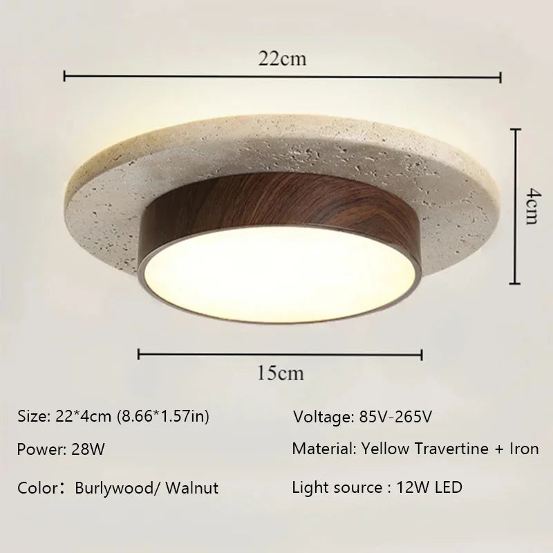 Plafonnier rond en pierre et bois Nesty - Style wabi-sabi (vue 8)