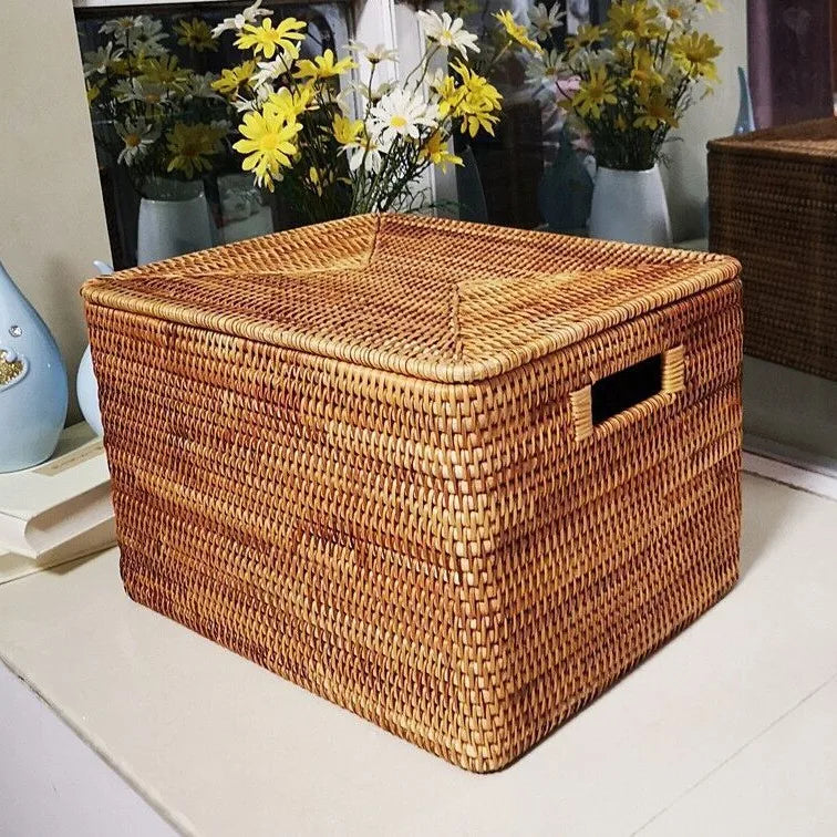 Boîte de rangement carrée en rotin tressé avec couvercle (vue 9) - Nesty