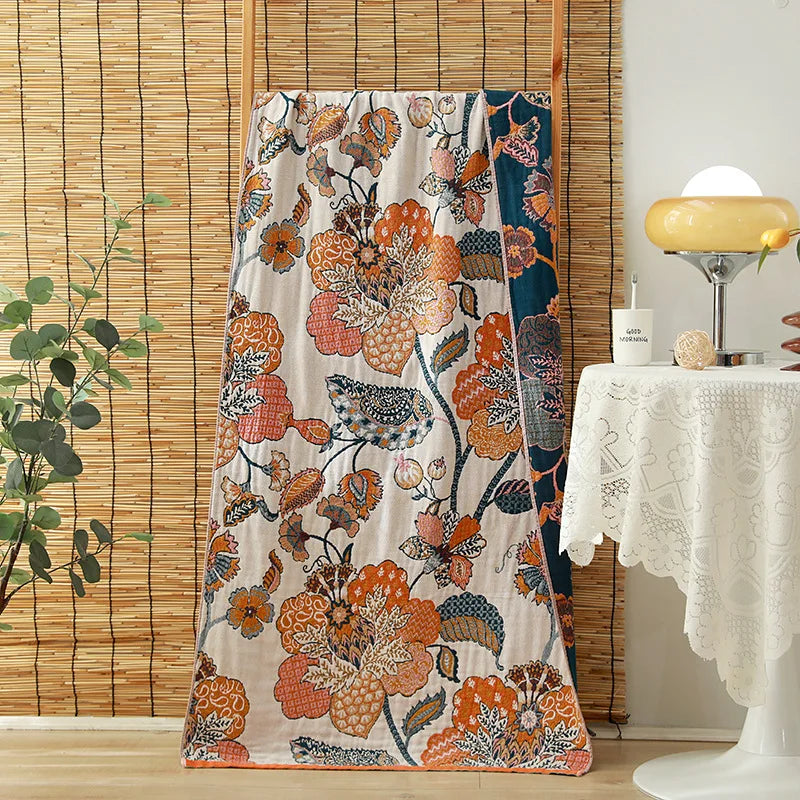 Serviette de bain en gaze de coton bio — motifs fleuris, 75 x 150 cm - Nesty (vue 5)
