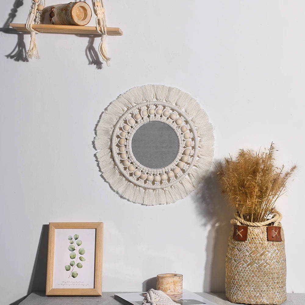 Miroir rond macramé, cadre coton tressé bohème (vue 12) - Nesty
