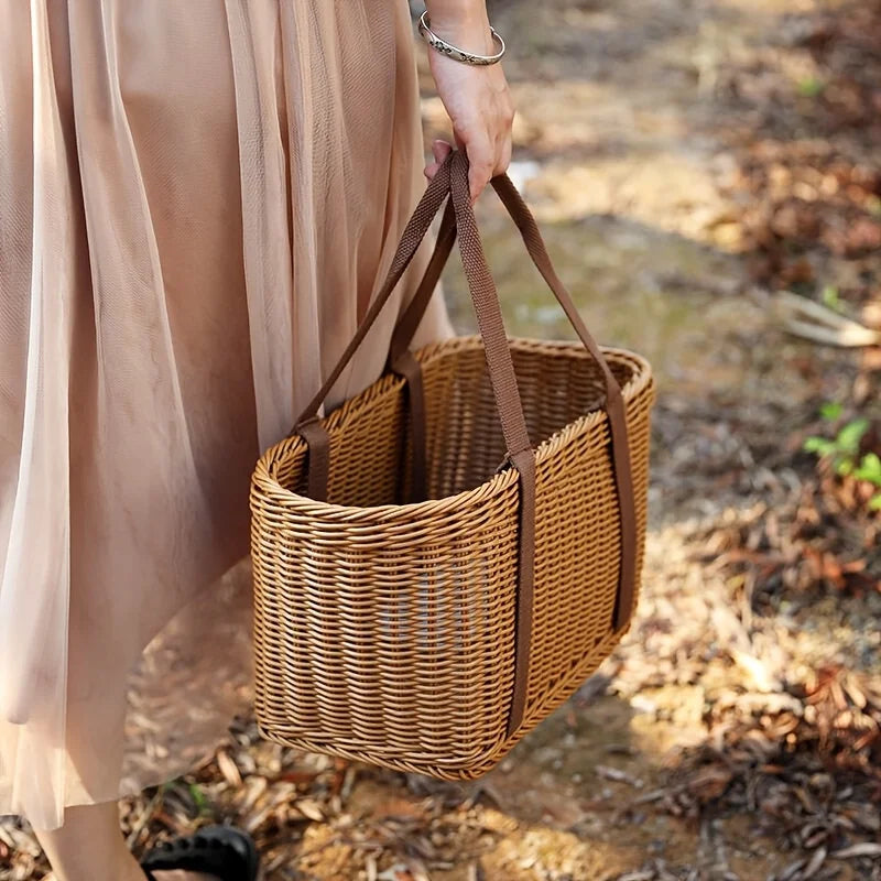 Grand panier de rangement tressé main avec couvercle, pour courses - Nesty (vue 1)