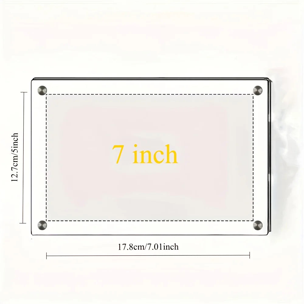 Cadre photo acrylique incliné Nesty - Fiche dimensions, format 7 pouces