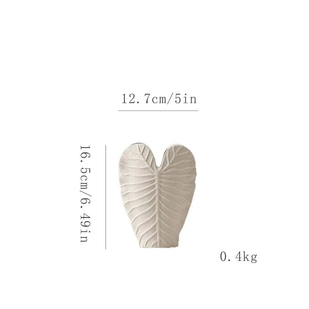 Vase en porcelaine texturé feuille cœur, finition mate (vue 8) - Nesty