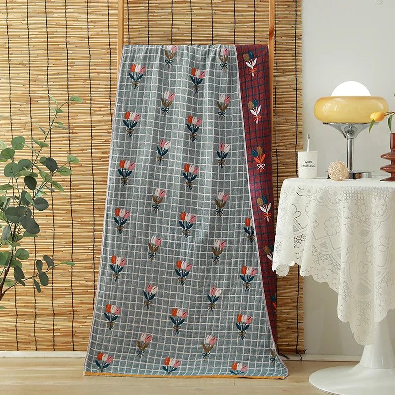 Serviette de bain en gaze de coton bio — motifs fleuris, 75 x 150 cm - Nesty (vue 3)
