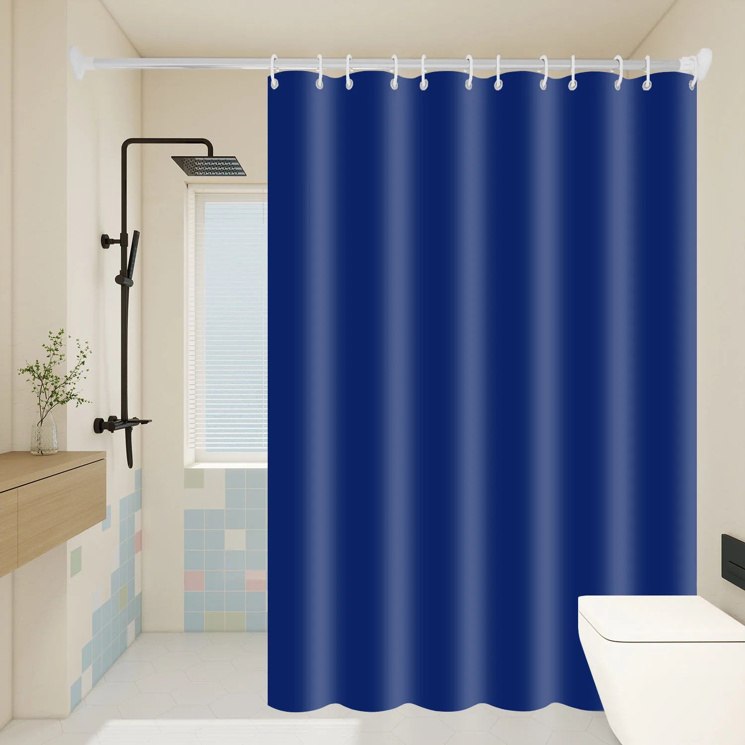 Rideau de douche bleu marine en PEVA, uni et imperméable - Nesty (vue 1)
